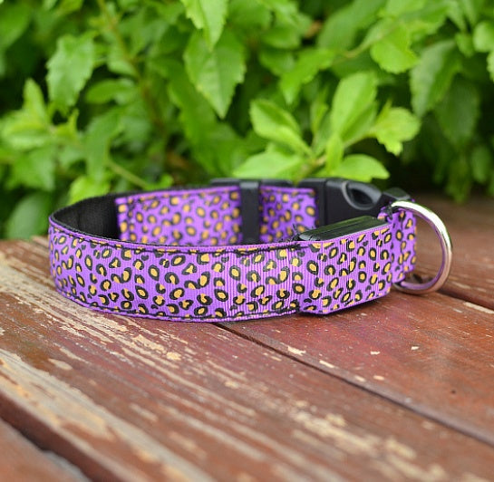 LED Dog Collar, Adjustable Nylon Safety Pet Collar with Leopard Pattern for Small to Medium Dogs