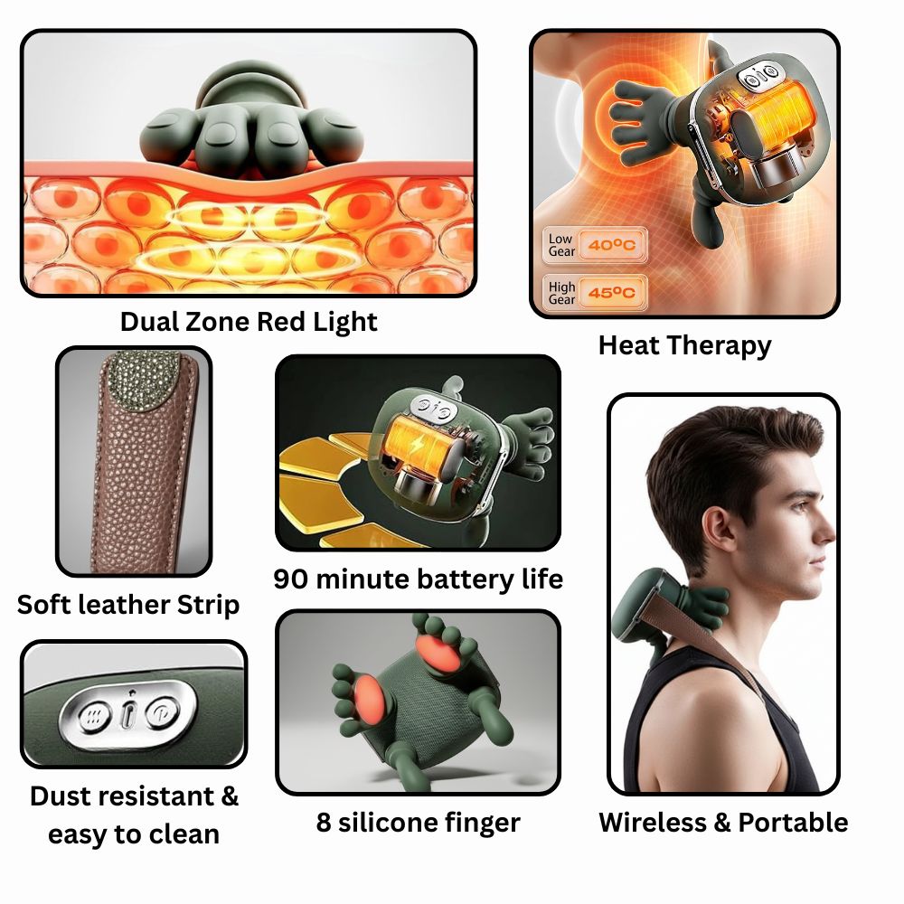 Finger Pressure Neck & Shoulder Massager with Heat Therapy for Pain Relief
