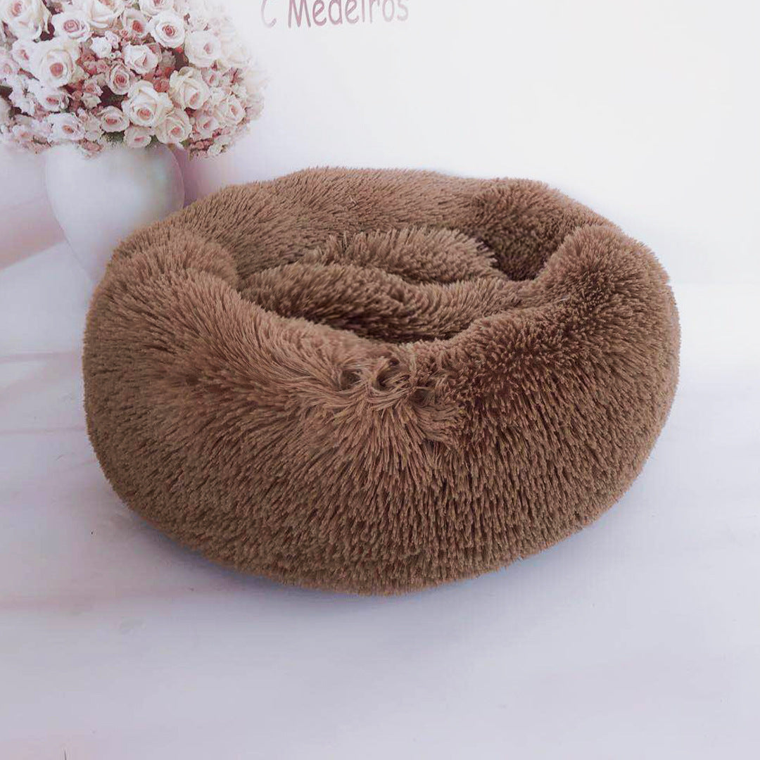 Round Plush Dog Bed for Small Dogs, Soft Pet Nest Mat for Cat, Puppy, Indoor Kennel Sleeping Cushion