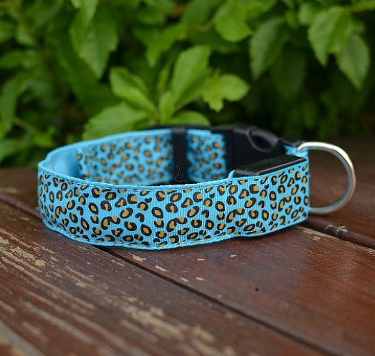 LED Dog Collar, Adjustable Nylon Safety Pet Collar with Leopard Pattern for Small to Medium Dogs