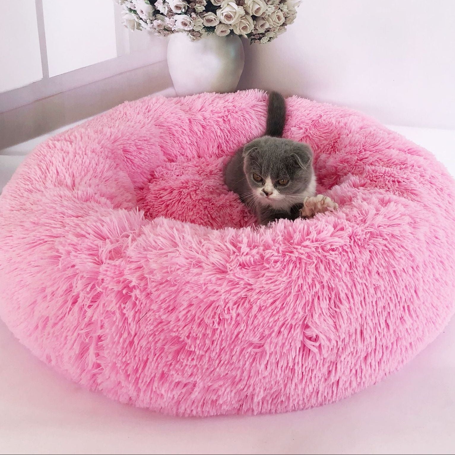 Round Plush Dog Bed for Small Dogs, Soft Pet Nest Mat for Cat, Puppy, Indoor Kennel Sleeping Cushion