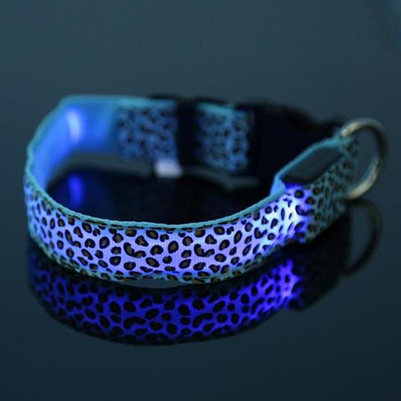 LED Dog Collar, Adjustable Nylon Safety Pet Collar with Leopard Pattern for Small to Medium Dogs