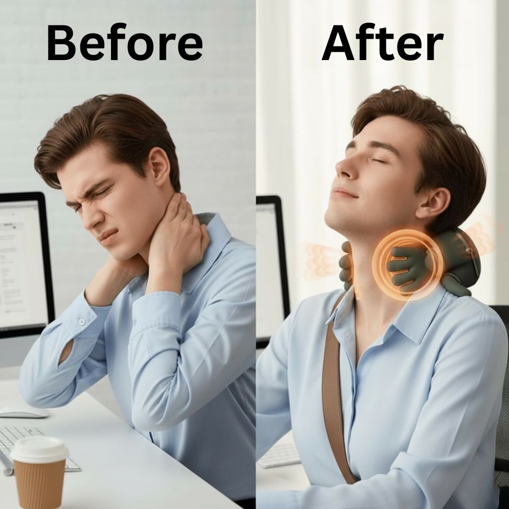 Finger Pressure Neck & Shoulder Massager with Heat Therapy for Pain Relief